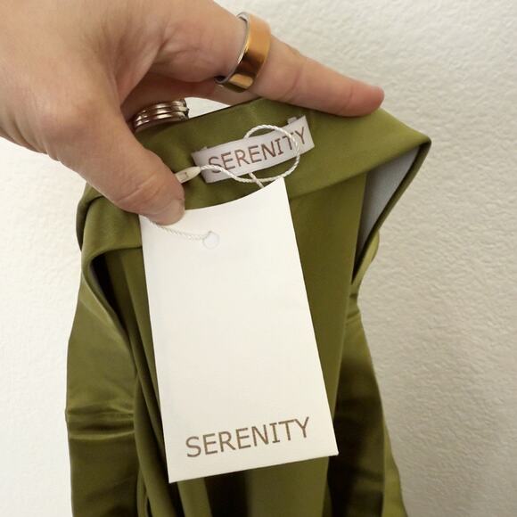 [Serenity] Olive Green Elastic Waist Pull On Silk Satin Midi Slip Skirt NWT XL - Picture 10 of 12